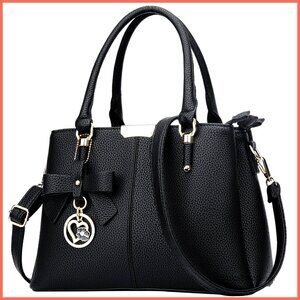 Medium Satchel Shoulder Bag with 3 Zippered Compartments Top Handle